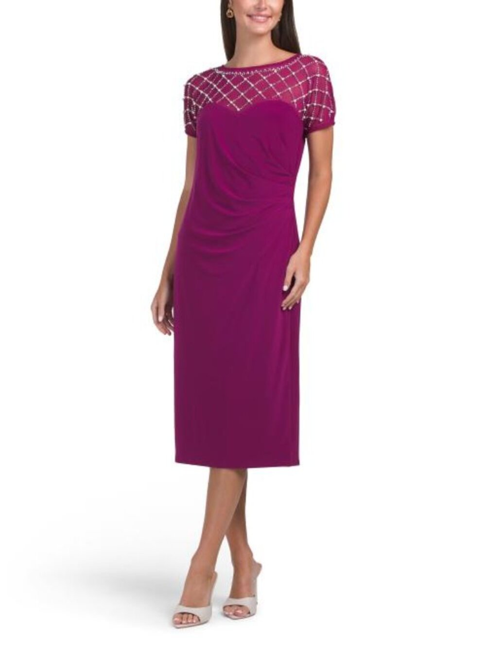 MARINA Made In Usa Embellished Sheath Dress